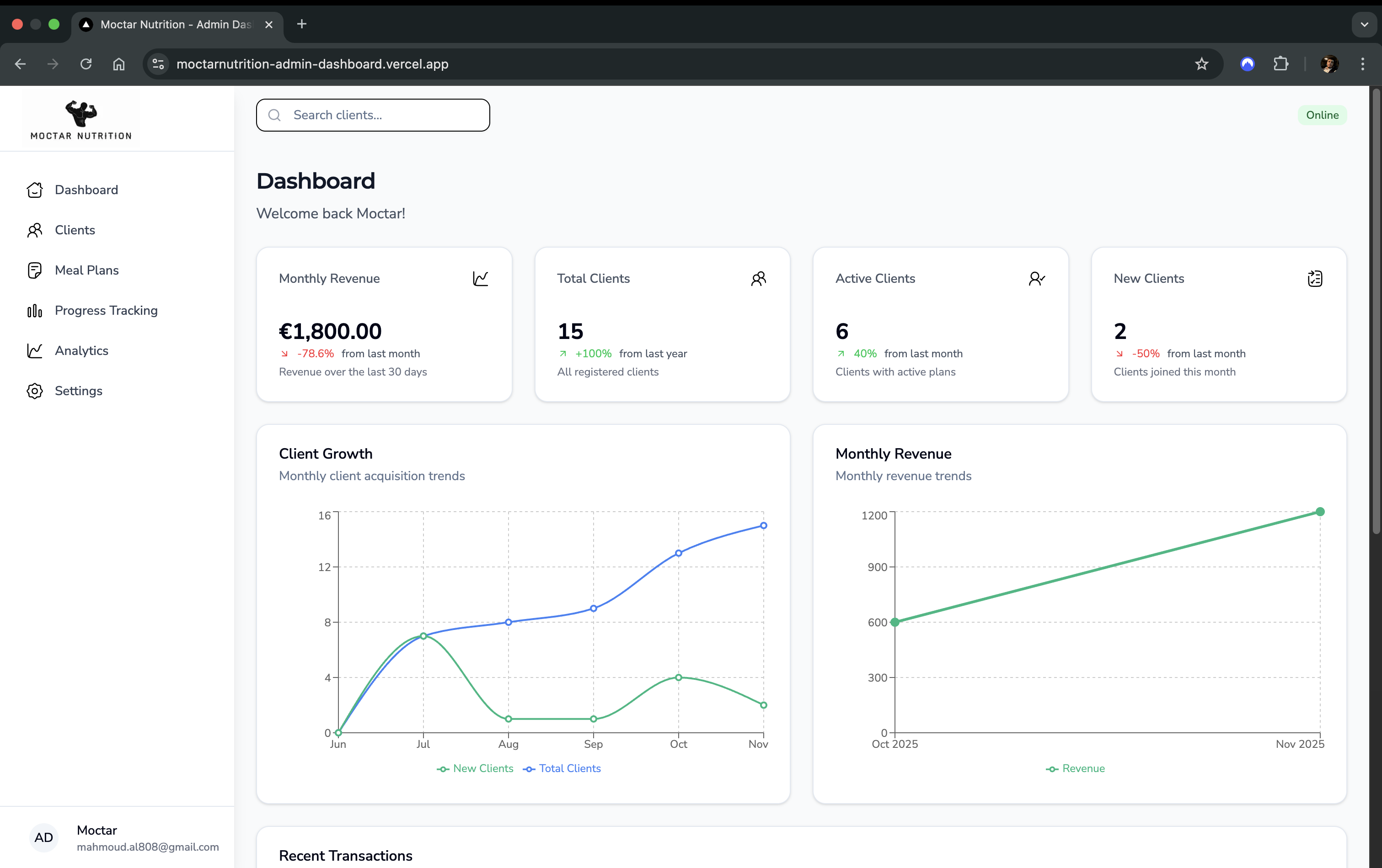 Moctar Admin — Full-stack admin dashboard with AI-powered meal & workout generation. Next.js, Hono, OpenAI, Stripe.